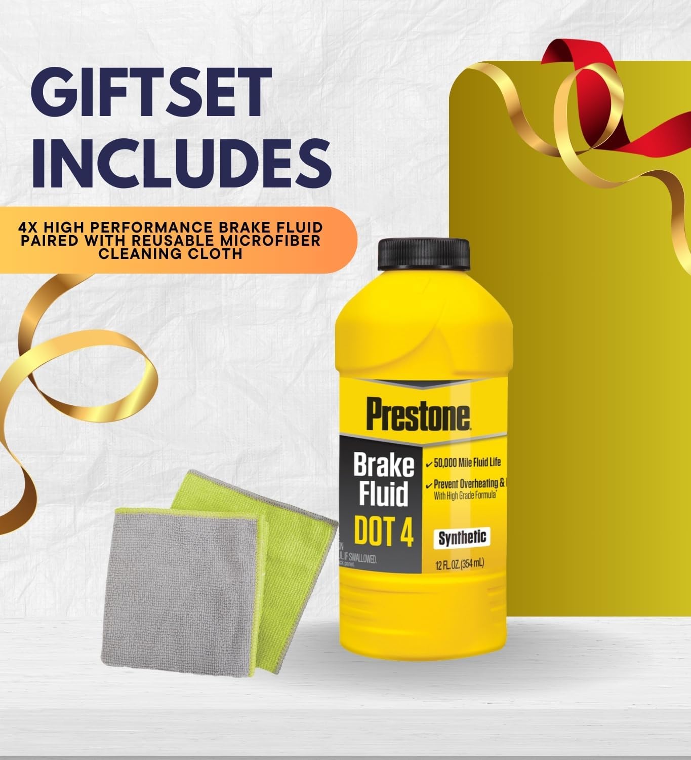 4X Dot 4 Brake Fluid 12 Fl oz Bundle with Microfiber Cleaning Cloth — Corrosion Protection, High-Temperature Performance for ABS & Disc Brakes — Gift Set (5 Items)