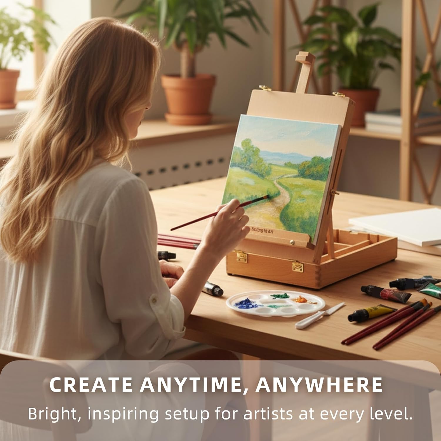 Falling in Art Beechwood Easel Box Set, 27 Pcs Tabletop Acrylic Paint Set, Portable Display Easel Stand with 12 Acrylic Paints, Canvas Panels and Brushes, Suitable for Beginners and Professionals - Image 3