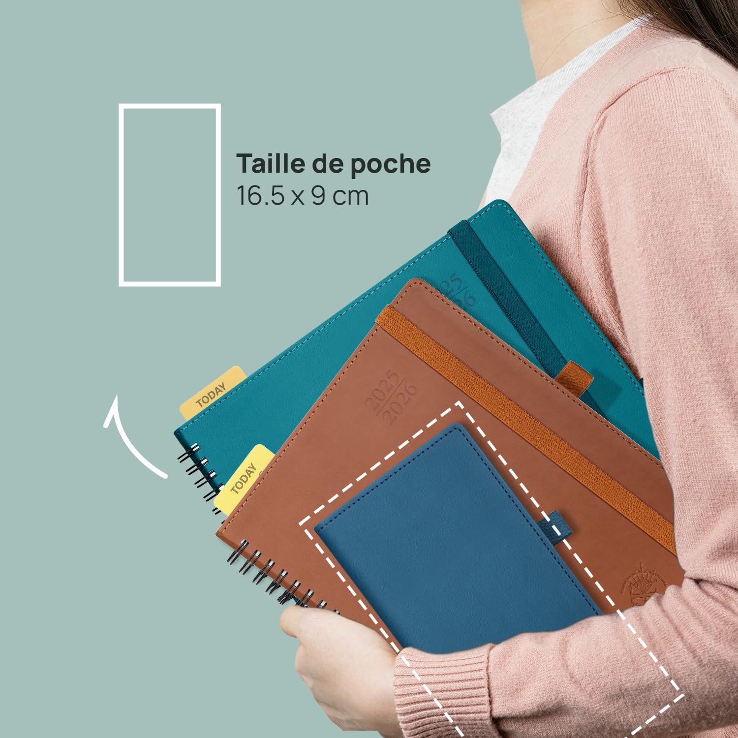 Agenda De Poche 2025-2026 - Semainier 16.5x9 Cm, Couverture Rigide, Papier 80g/m², Vert