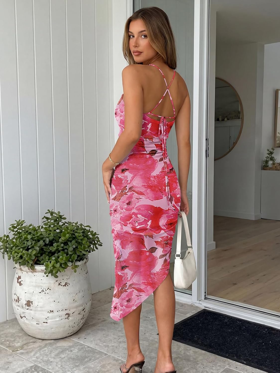 Trendy Queen Women Tie Dye Backless Split Hem Summer Beach Midi Mesh Dresses