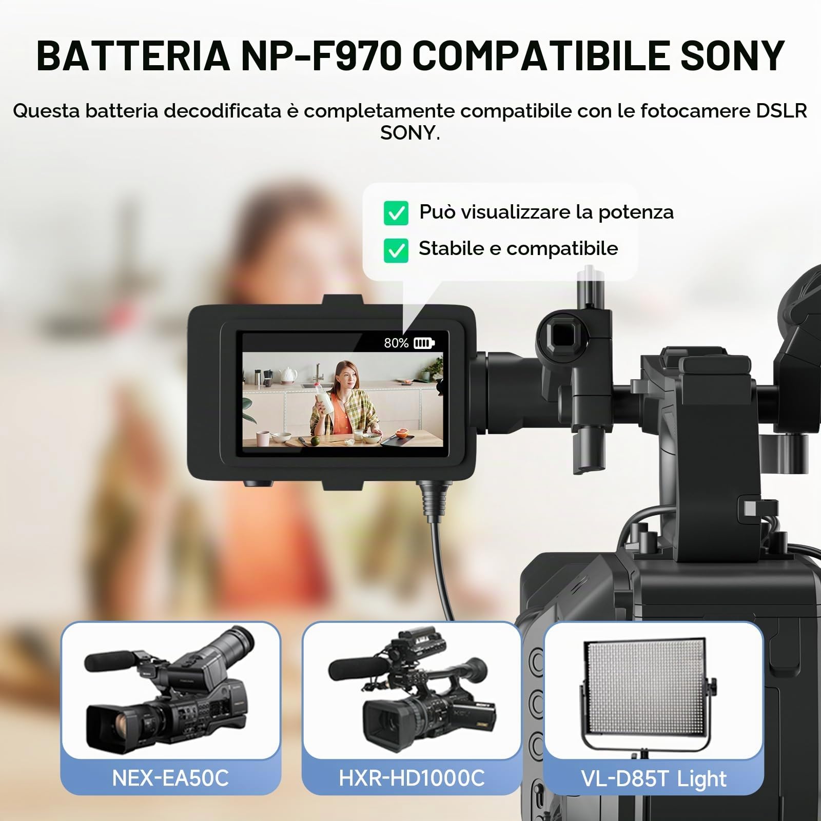9600mAh NP-F970 Batteria Ricaricabili agli ioni di litio Compatibili con Sony NP-F970 / NP-F960 / NP-F750 / NP-F550 / NP-F930, Sony DCR-VX2100, PD150, PD170, FDR-AX1, HDR-AX2000, FX1 (2Pcs)