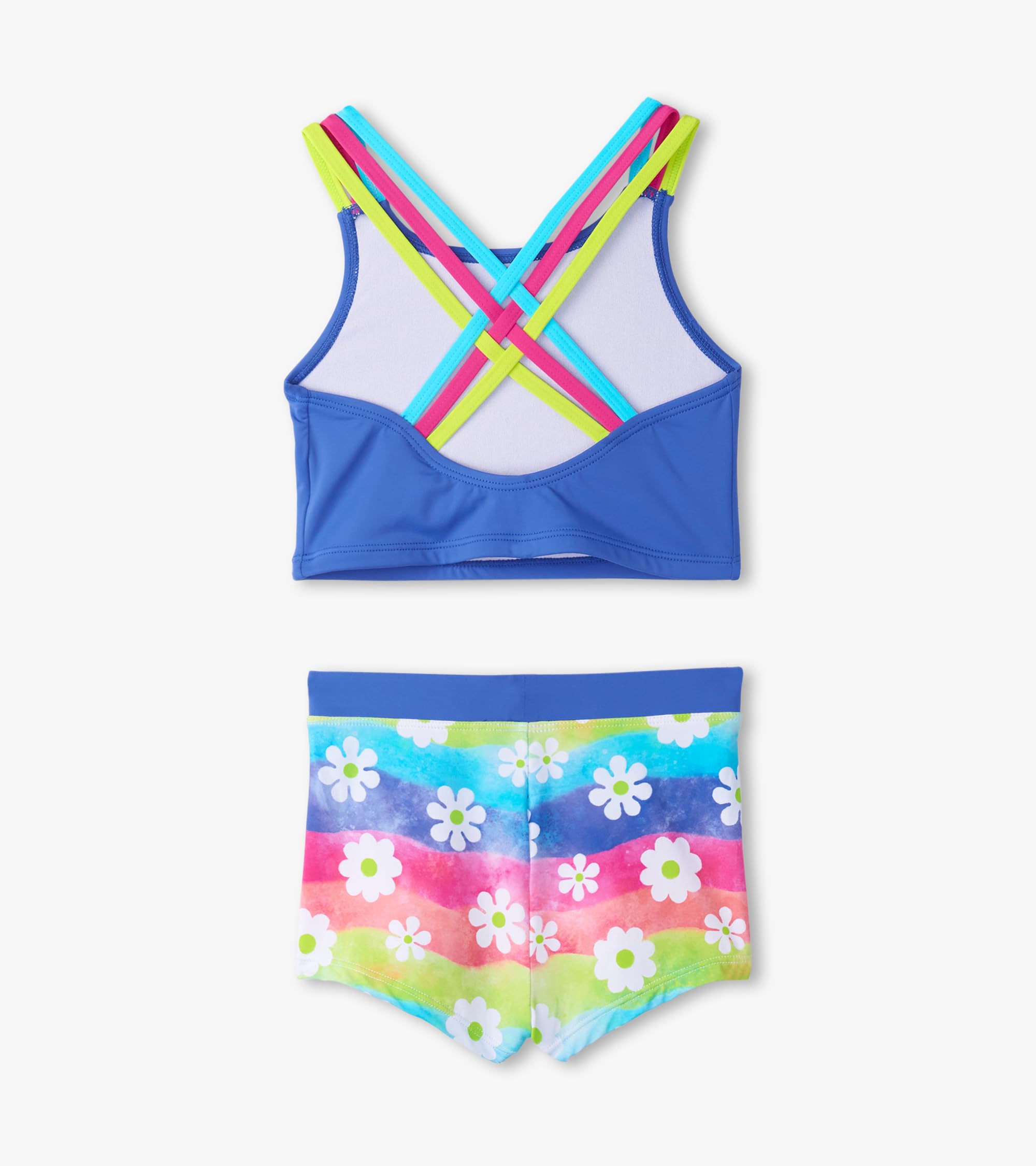 Hatley Girls' Two Piece Short Swimsuit, Rainbow Flower, 7 Years