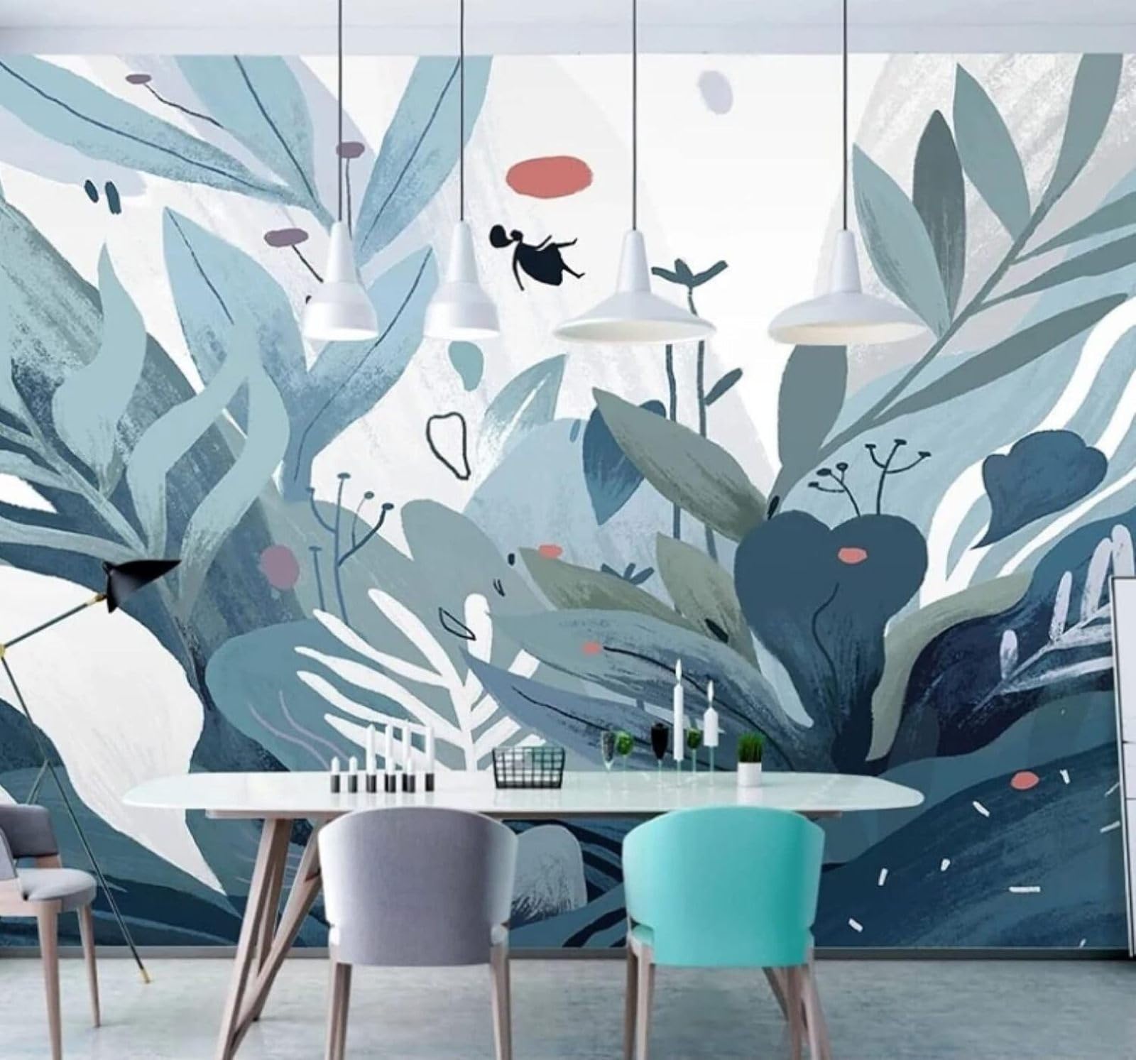 Simple Fresh Hand Drawn Plants Leaves 3D Wallpaper Easy Install Feature Office Living Room Sofa Bedroom TV Background Wall Decoration-200cm×140cm