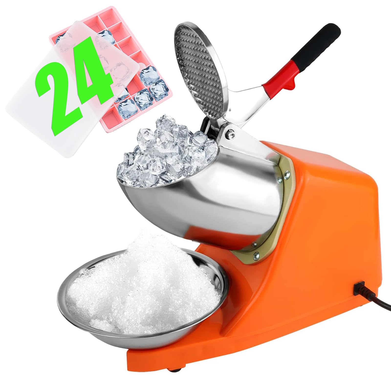 Tosucs Elektrischer Eiszerkleinerer mit Doppelmesser, 300 W, 220 V-240 V, kommerzielle Smoothie-Maschine, fr Restaurants, Bars, Partys (Orange)