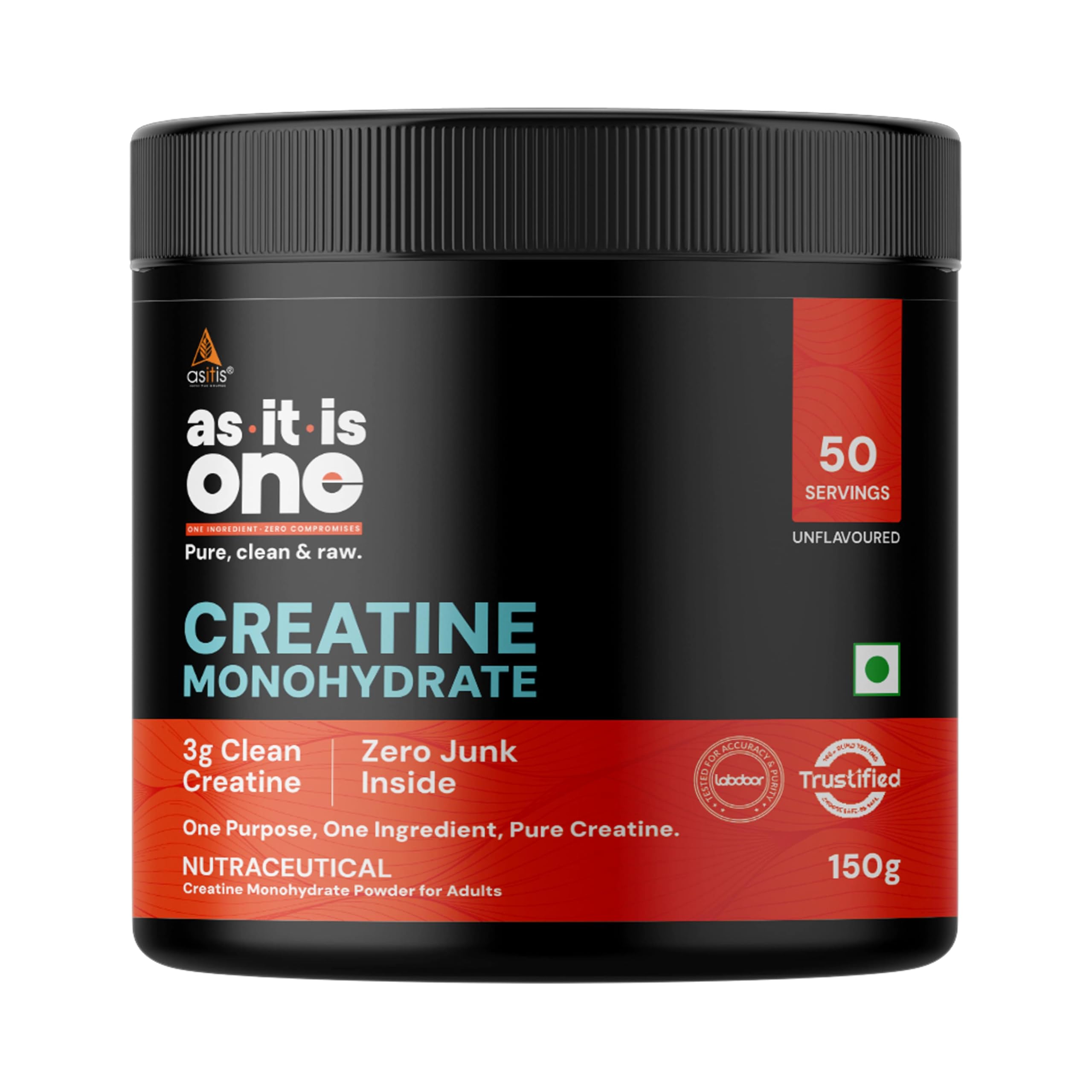 AS-IT-IS Nutrition 100% Creatine Monohydrate, Pure 2.5g Micronized Powder with Rapid Dissolution & Absorption, USA Labdoor Certified for Accuracy & Purity, Supports Performance & Recovery- Unflavored