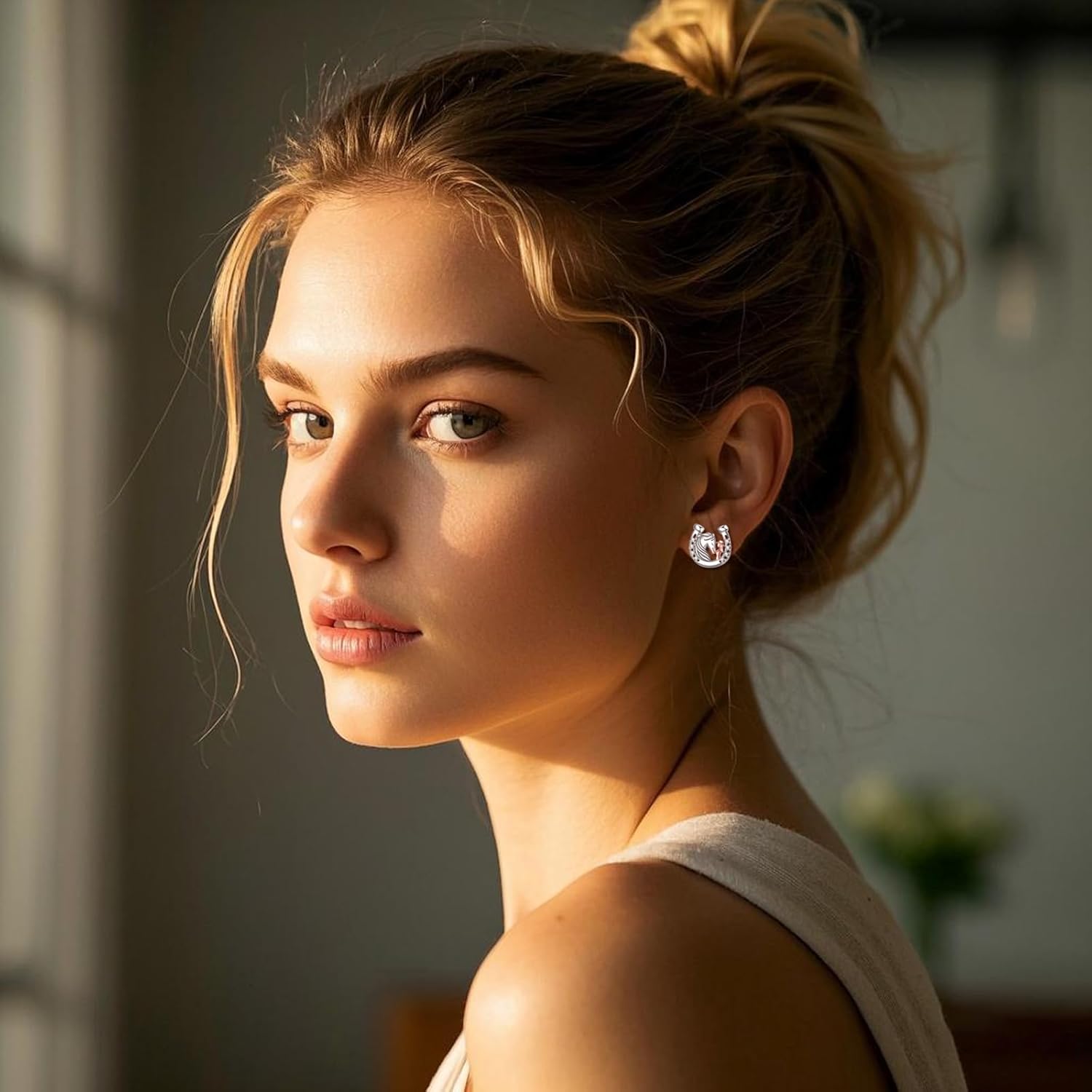 Horse Stud Earrings 925 Sterling Silver Horseshoe Horse Earrings Animal Jewelry for Women Mom - Image 3