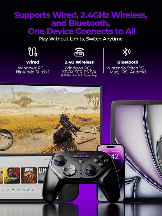 leadjoy Xeno Plus Wireless Game Controller, TMR Joysticks, Hall Effect & Tactile Dual Triggers Gaming Controller, Smart Charging Dock,1000Hz Polling Rate, for Switch/Switch 2, PC, Android & iOS