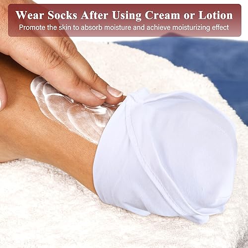 Miniatura 6 de Geyoga Juego de calcetines y guantes hidratantes, 6 pares de calcetines de spa y 6 pares de guantes blancos para manos y pies secos y agrietados,