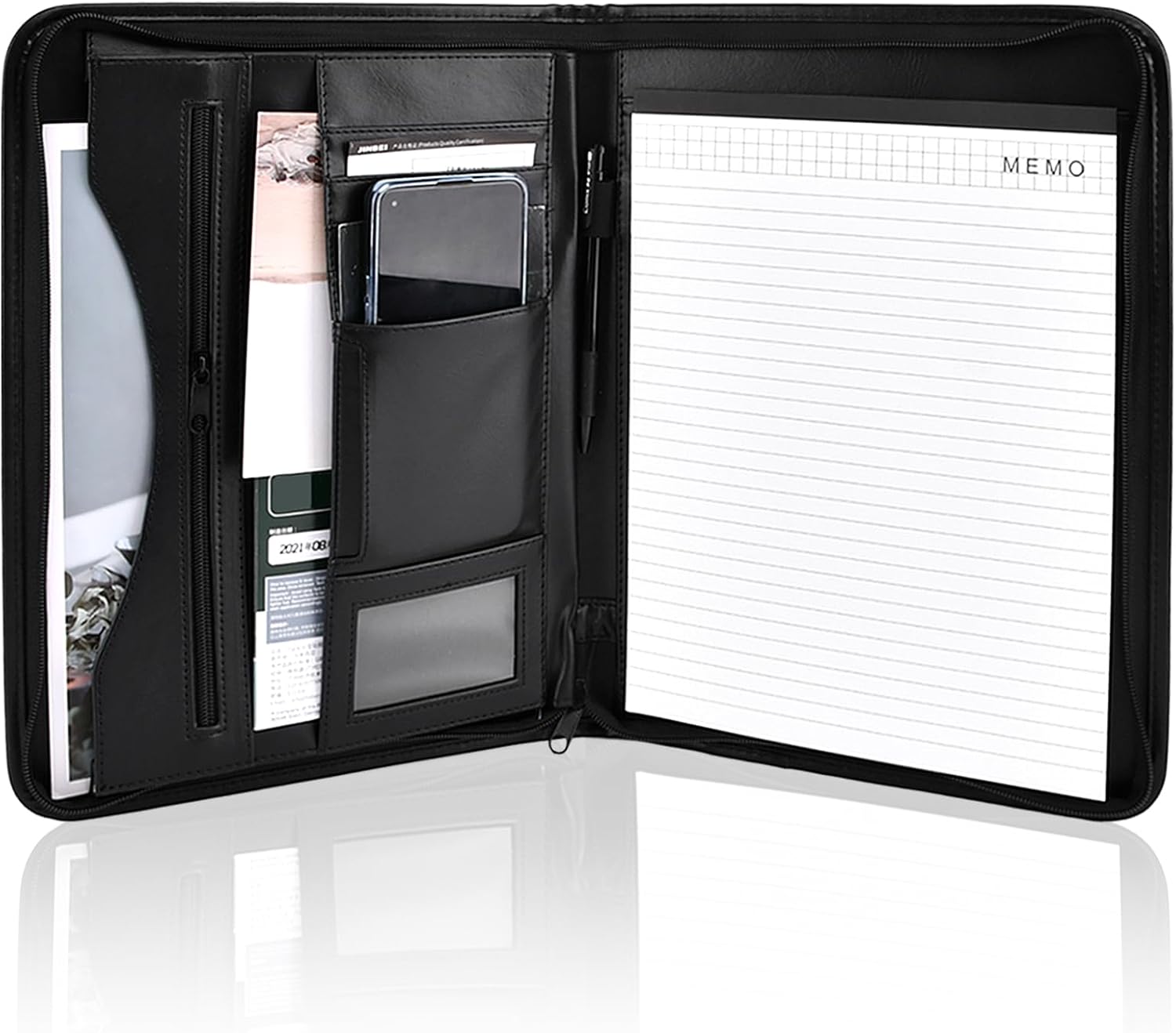 Portafolio, Padfolio,Organizador de cartera con cremallera, carpetas de anillos de padfolio, con carpeta de portapapeles a4 para carpeta de