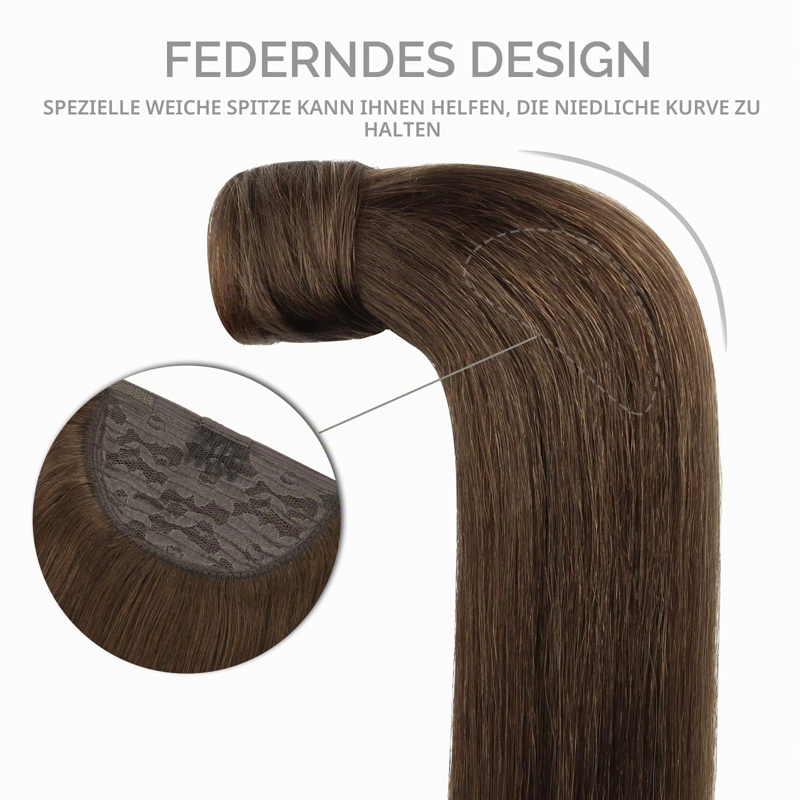 WENNALIFE Ponytail Extension, 50cm 90g Schokoladenbraun Pferdeschwanz Haarteil Ponytail Extension Echthaar Clip in Wickeln Sie um Remy Ponytail Echthaar