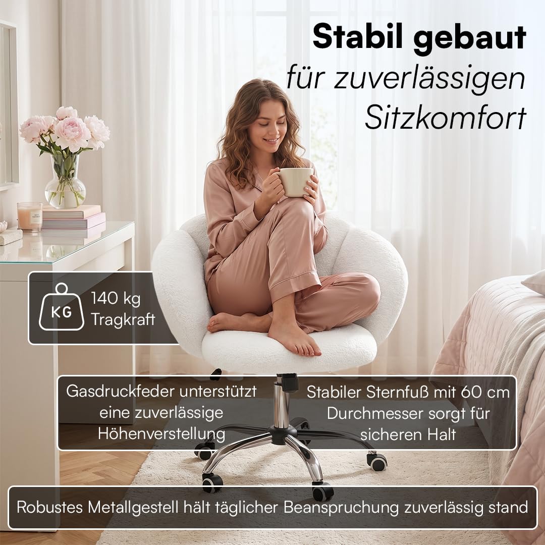 Bellamio Meli Schreibtischstuhl Wolkenform, Weiß, 140 kg, höhenverstellbar