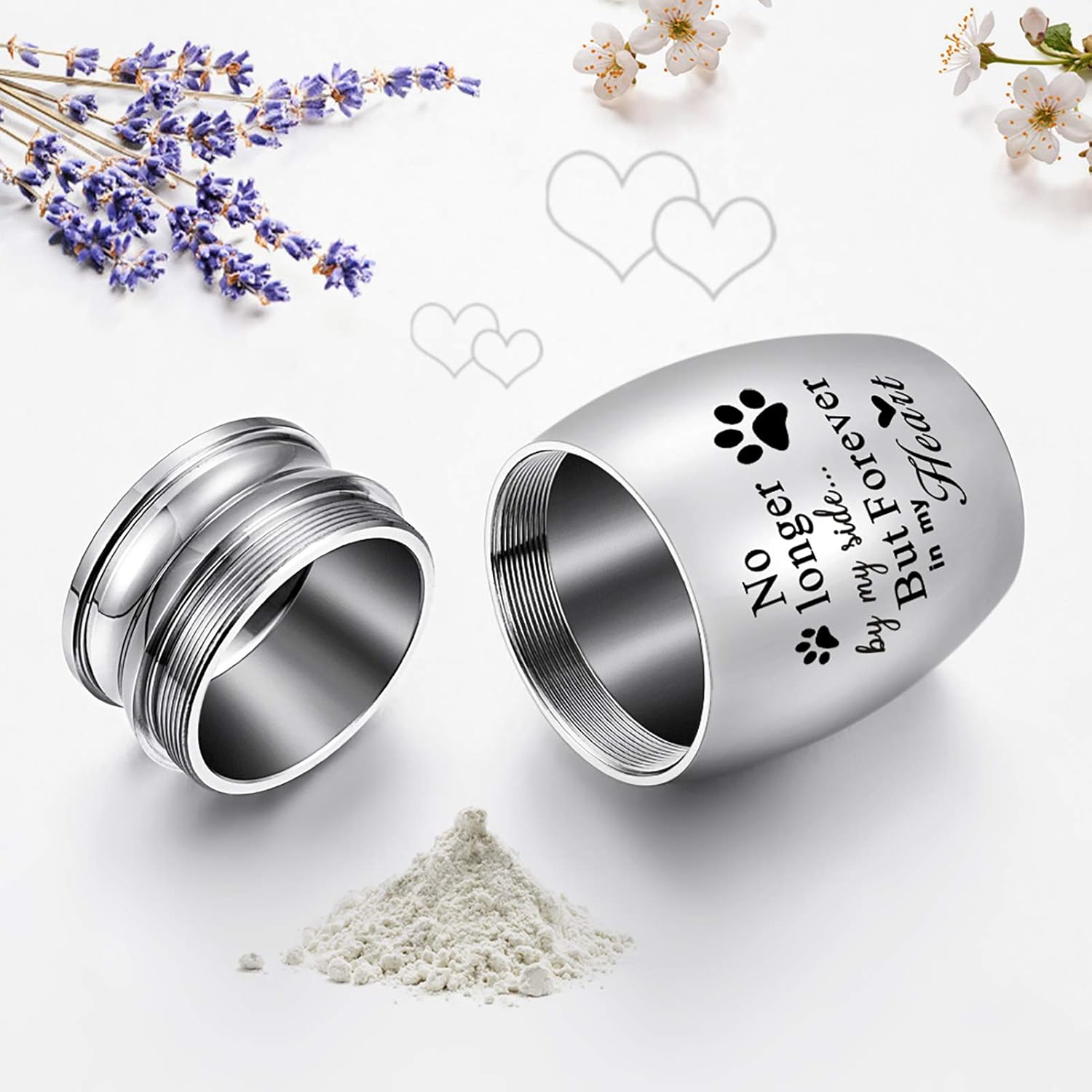 XIUDA 1.57 inches Mini Pet Memorial Small Urns for Dog and Cat Ashes, Stainless Steel Cremation Urn, Pet Paw Print Keepsake Urn for Ashes - No Longer by My Side Forever in My Heart - Image 3