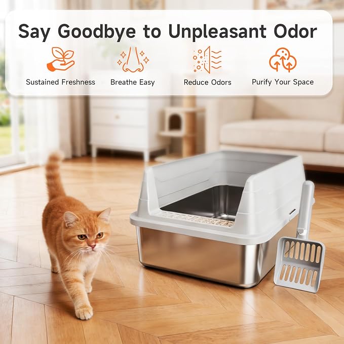 Bandeja para gato de acero inoxidable con alto aros, sin olor, fácil de limpiar, antirayaduras miniatura 3