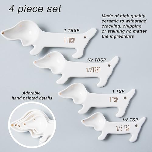 Miniatura 2 de Utensilios de cocina de cerámica blanca con temática de perro tazas y cucharas medidoras, soporte para cucharas para encimera, bonitos accesorios de