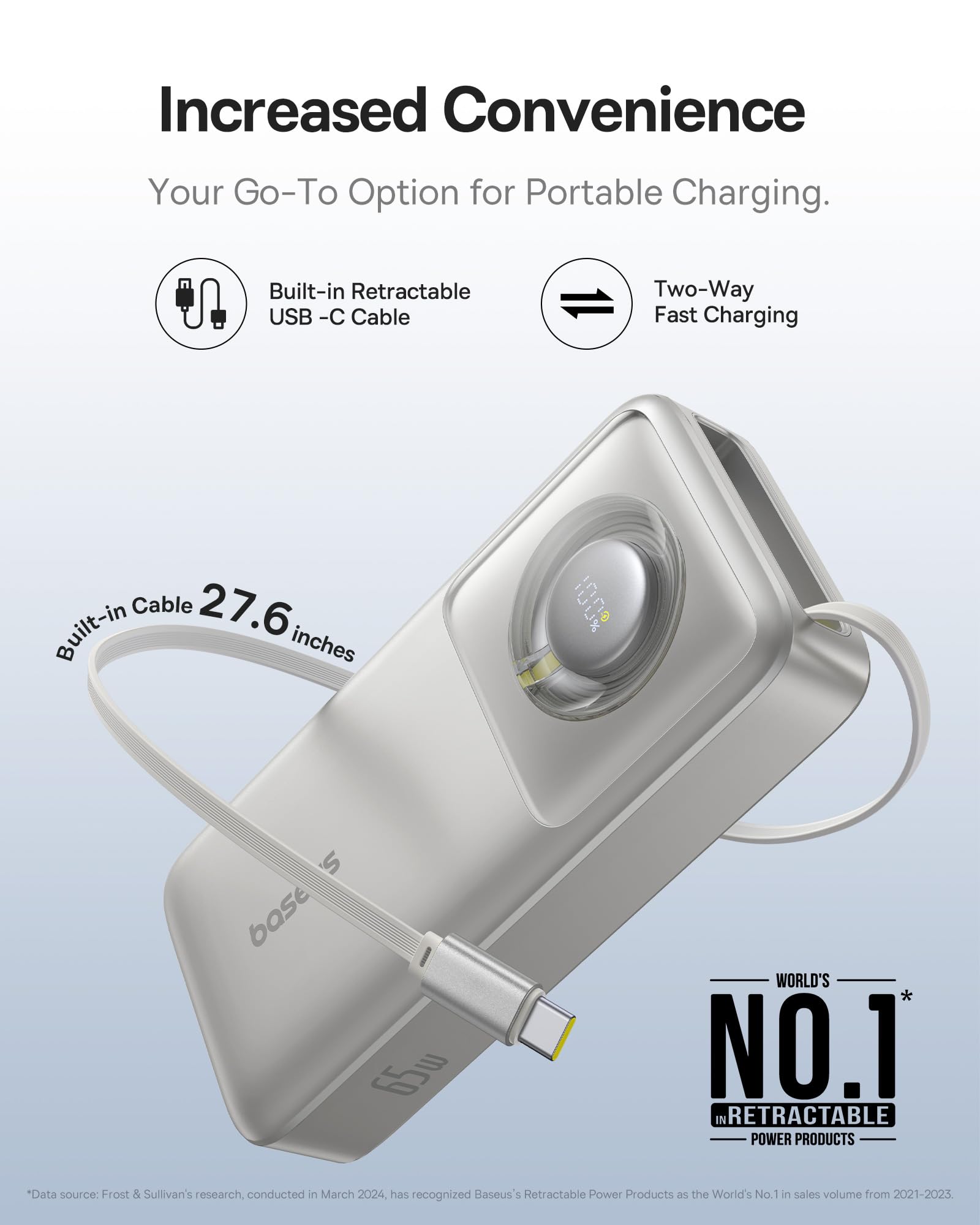 Powerbank Baseus Free2Pull Chargeur Rapide 65W Gris