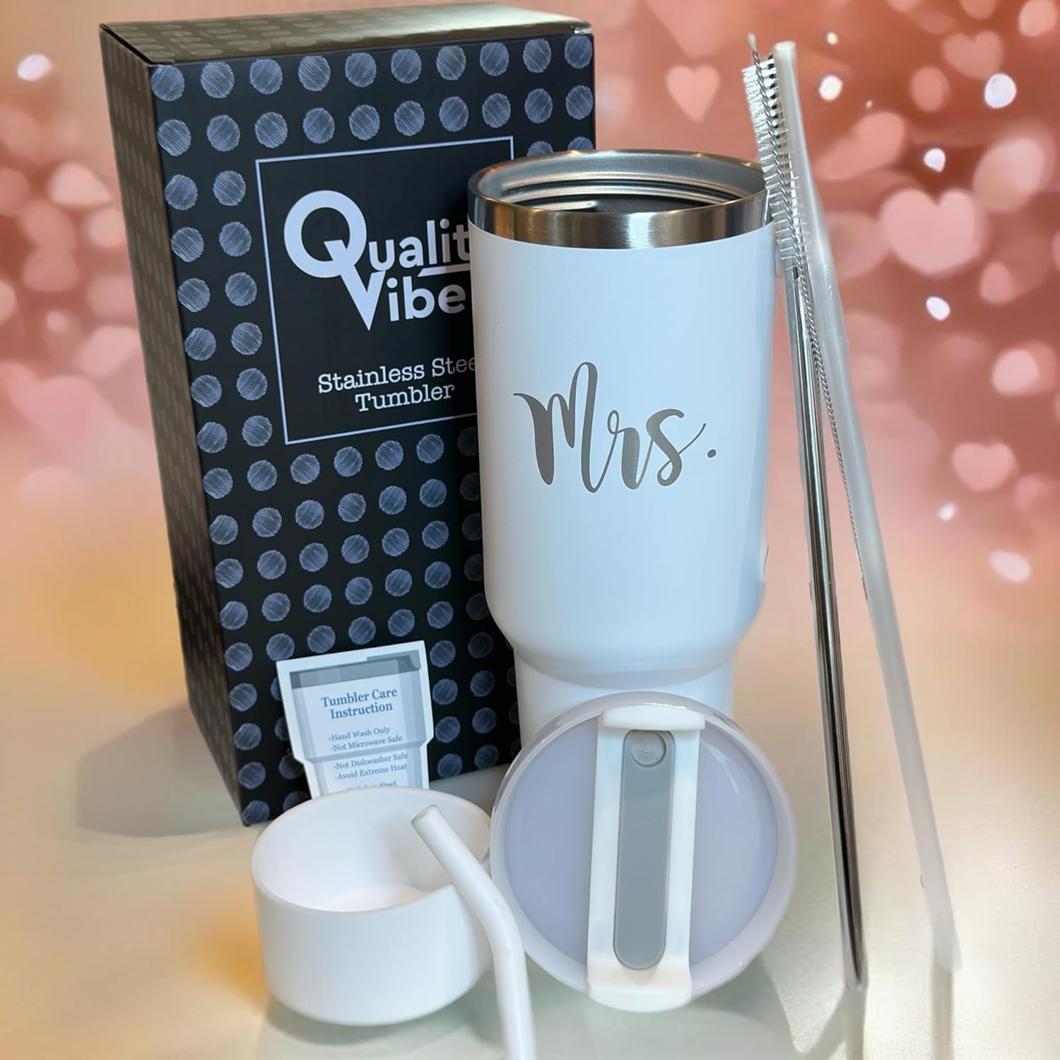 QualityVibe Mr & Mrs Wedding Gift 40 oz Engraved tumbler Set Of 2 For couples With Straw & Brush. Engagement or Christmas Gift Set For Bride & Groom. - Image 4
