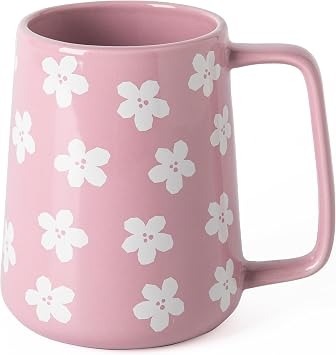 Ceramic Coffee mugs, 24 oz, Extra Large Mugs, Big Tea Cups, Large Handle, Pottery Mugs,Floral Pattern,Wide Bottom Coffee Mug for Office/Home, Microwave&Dishwasher Safe. Violet