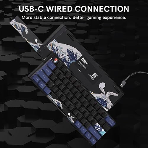 Miniatura 8 de COSTOM WK61 PRO - Teclado mecánico con cable Kanagawa negro con correa retroiluminada RGB, teclas PBT de pudín de anime, interruptor rojo lineal POM