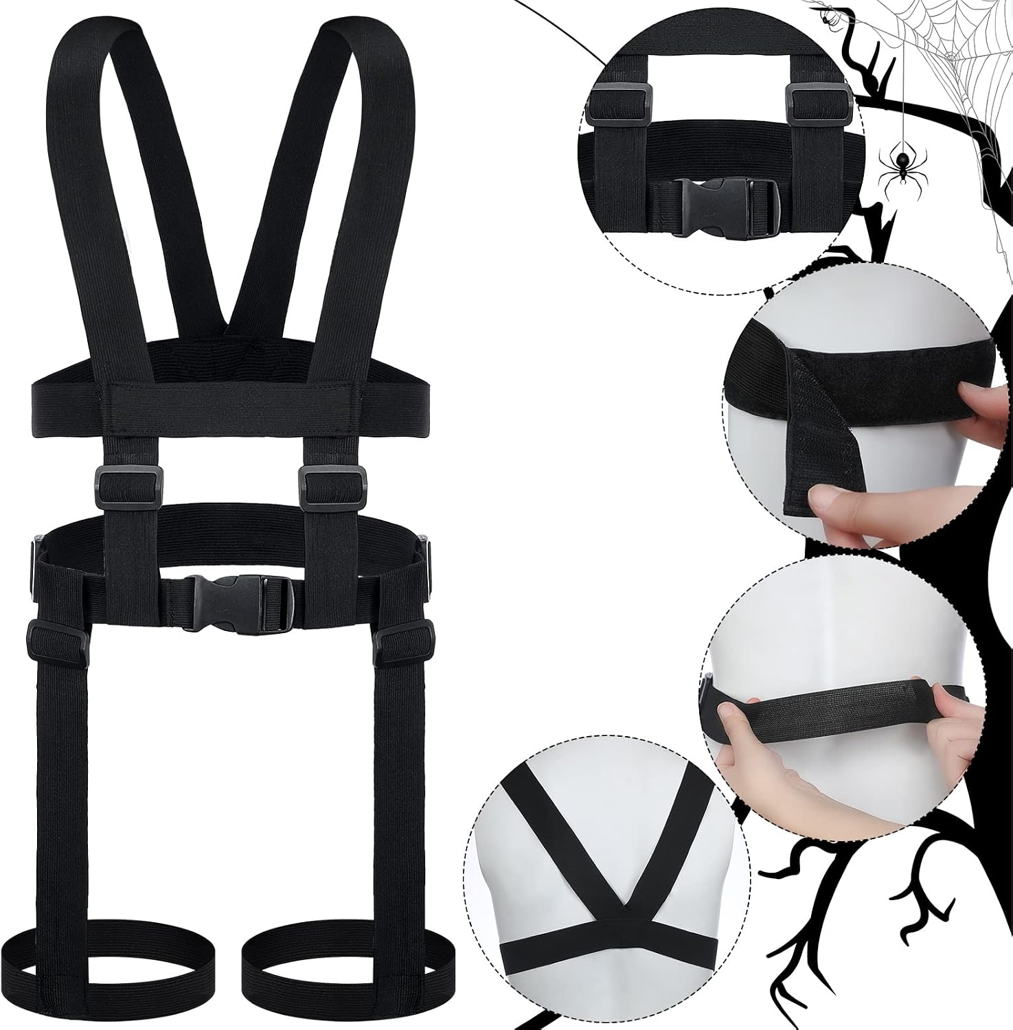 Kathfly Halloween Women Harness Adjustable Paratrooper Costume Straps for Women Cosplay Paratrooper Party Supply, Black