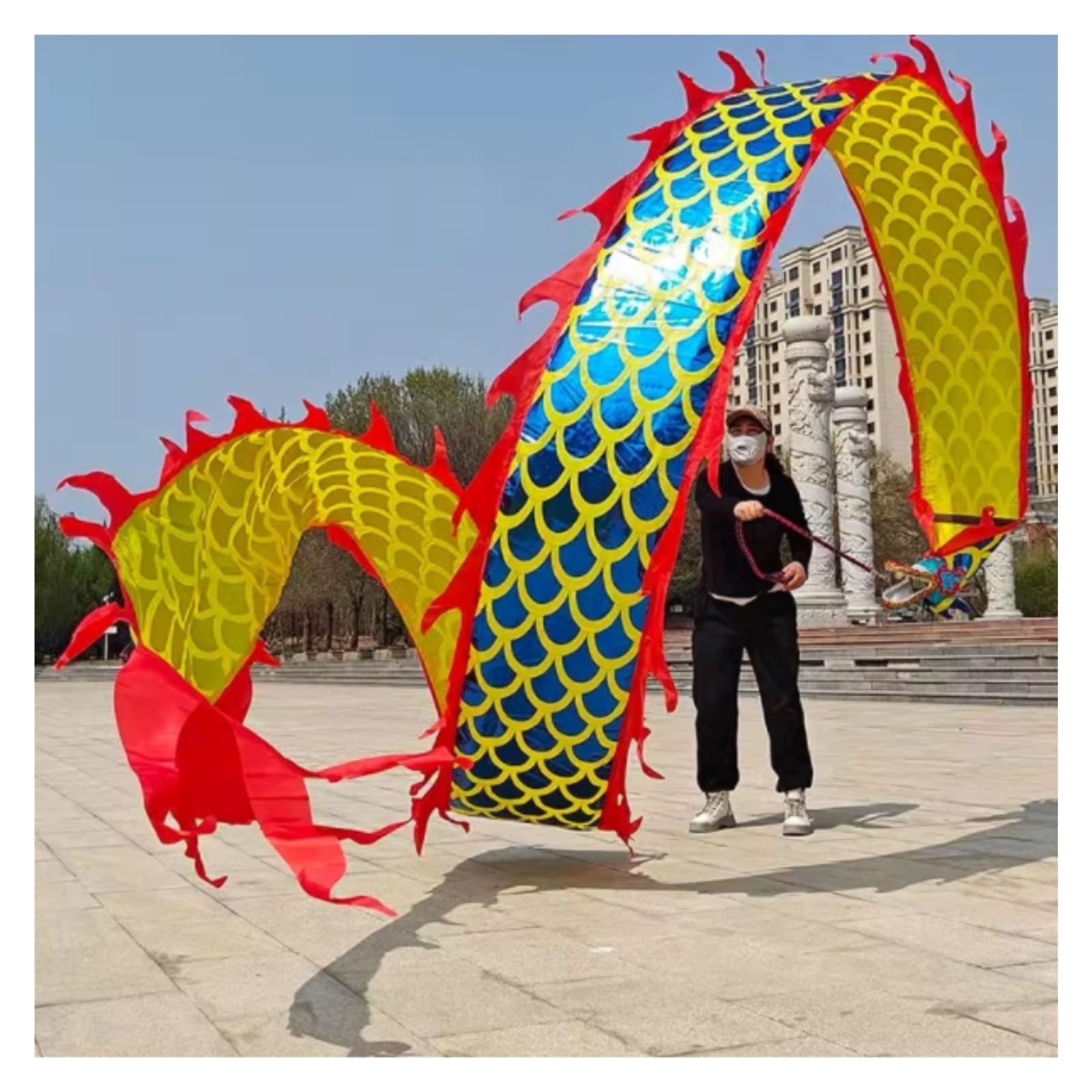 Drago Cinese per Feste 3D Dragon Dance Ribbon Streamer Drago E Leone Danza Puntelli Fitness All'aperto Feste Cinesi in Italia(Blue,12 Meters)