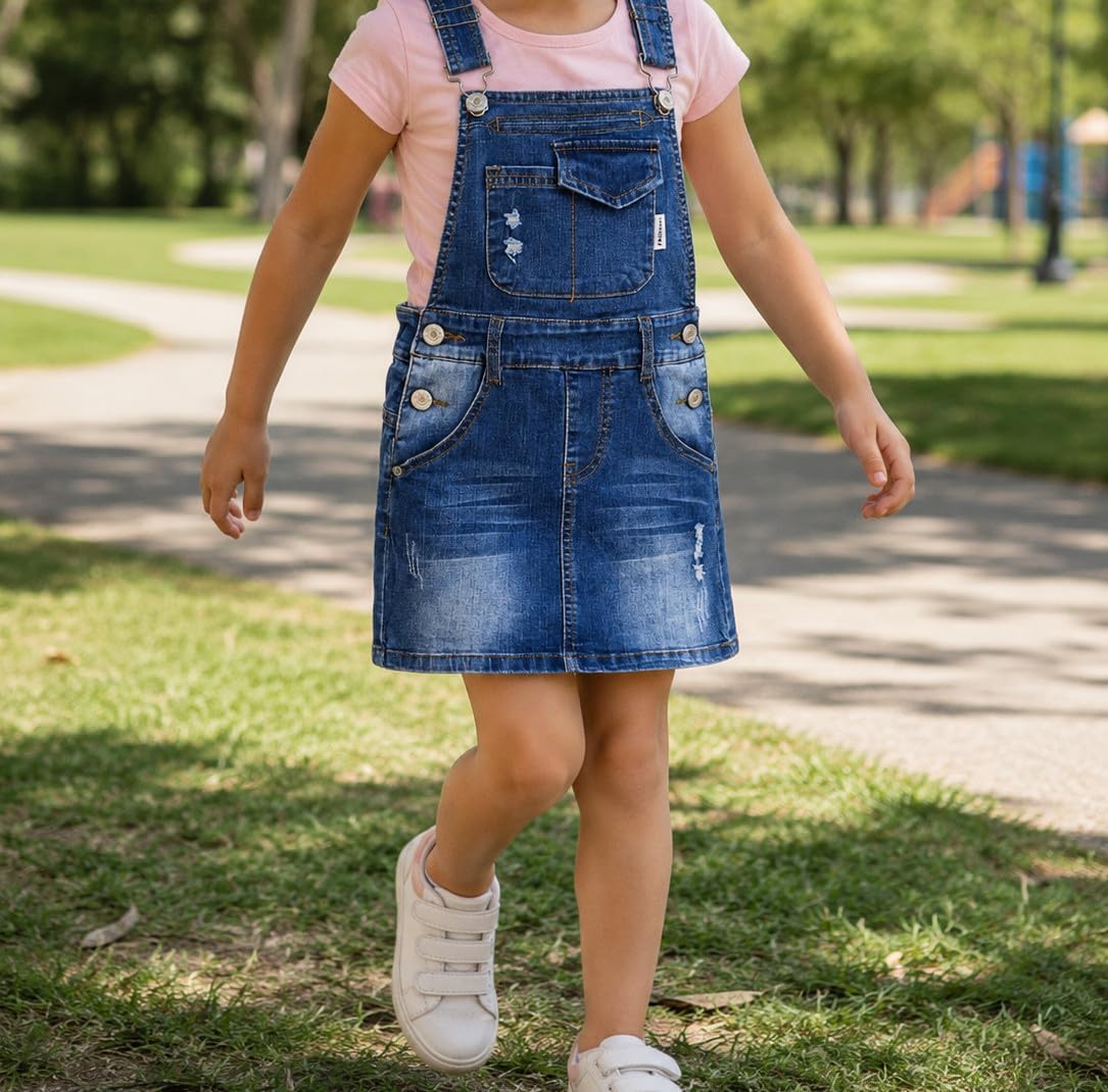 KIDSCOOL SPACE Baby Little Girls Skirt,Ripped Soft Strechy Denim Girls Summer Overalls Dress