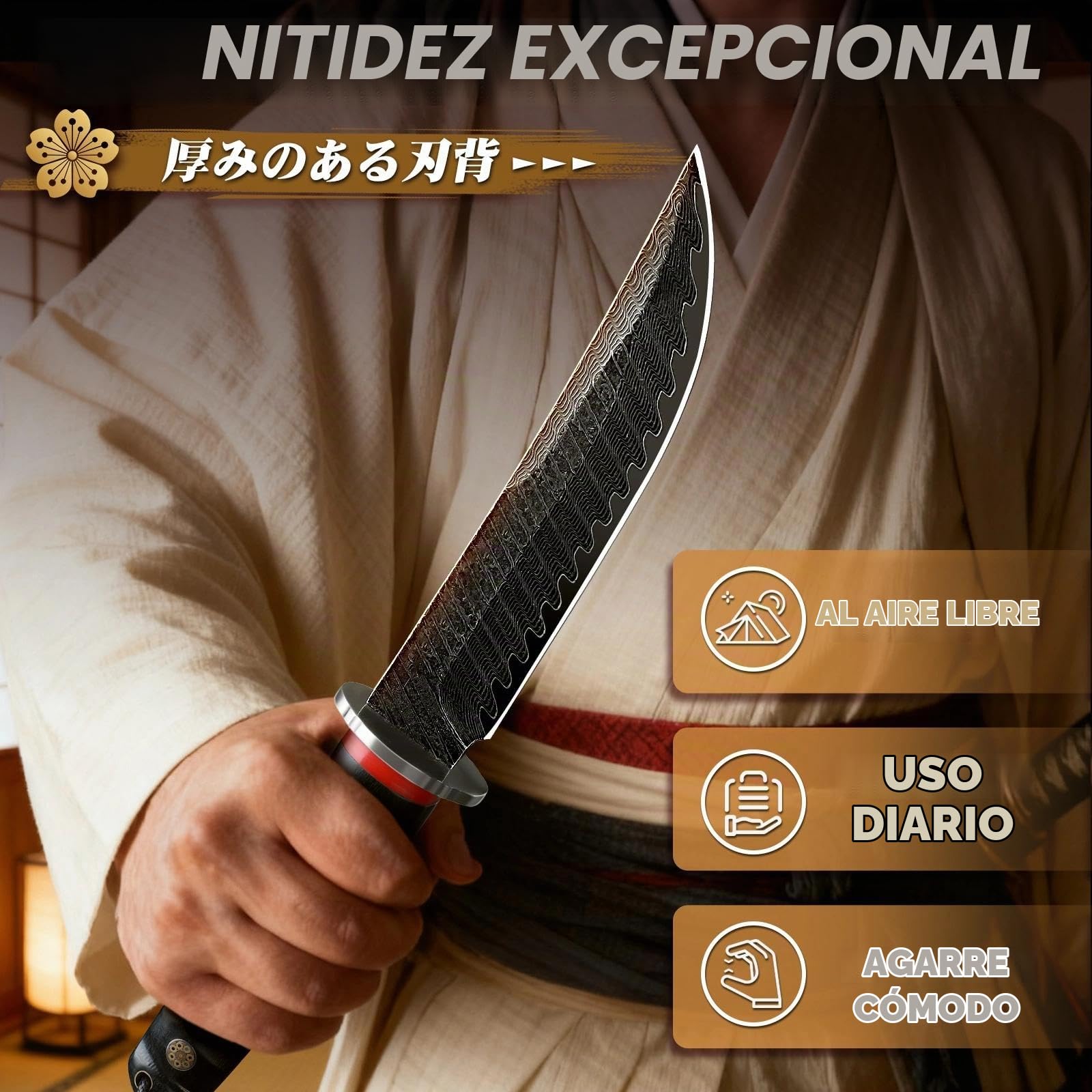 PURPLEBIRD Cuchillo Camping Acero Carbono para Outdoor y Supervivencia | Cuchillo resistente para camping, senderismo y actividades al aire libre.
