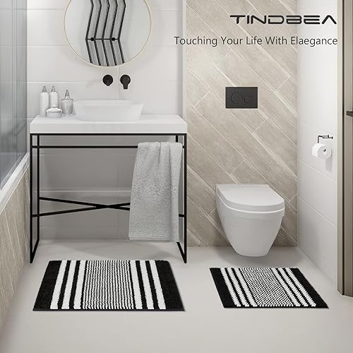 Miniatura 6 de Tindbea Bathroom Rugs Set 2 Piece, Extra Soft and Absorbent Fluffy Striped Chenille Bath Mat Rug Set, Non Slip Bathroom Floor Mat, Machine Washable