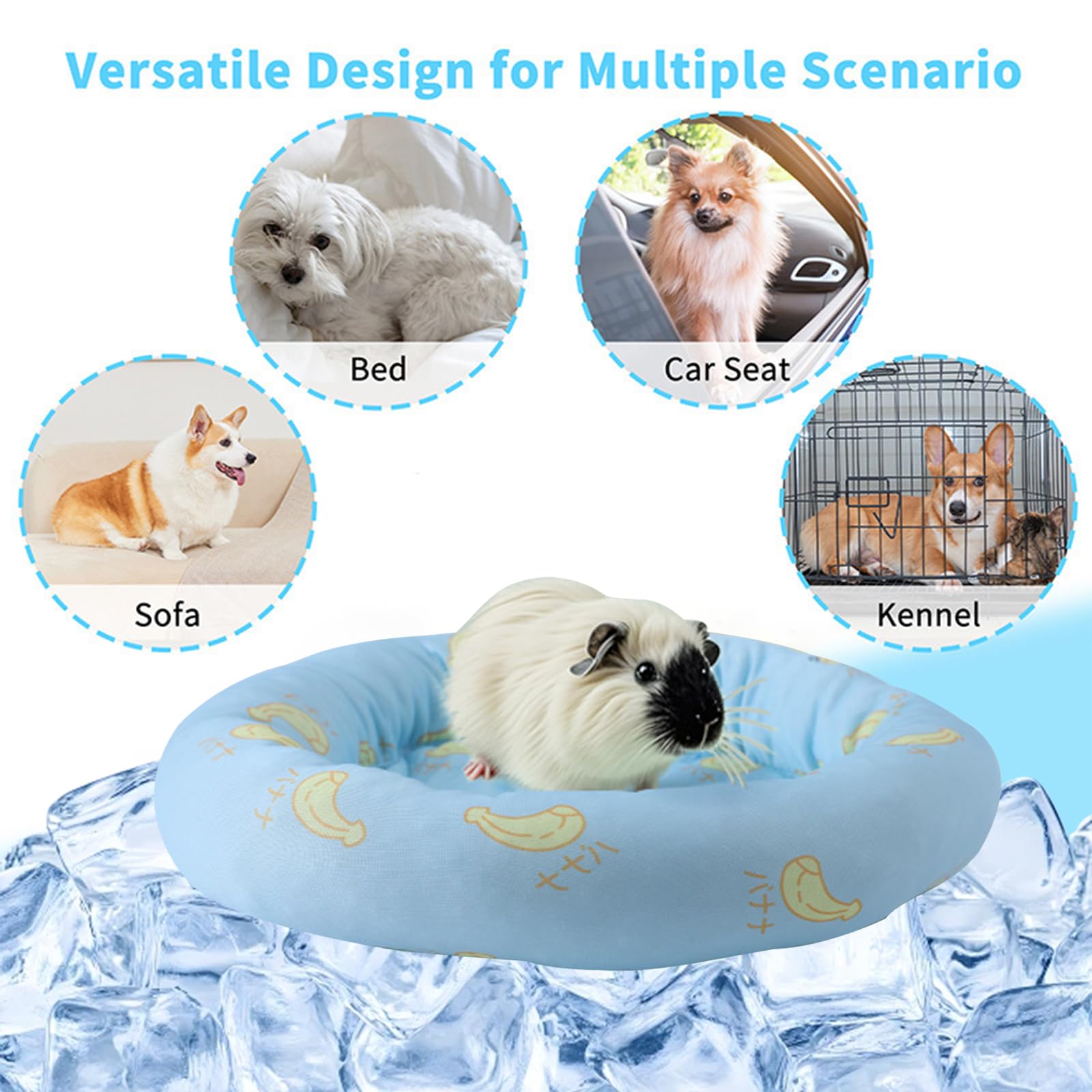 Tappetino Refrigerante per Piccoli Animali, Tappetino Refrigerante per Coniglio, 20.5cm Cuscino Rotondo per Letto, Estate Ghiaccio Seta Letto per Dormire per Criceti Porcellini d'India Conigli