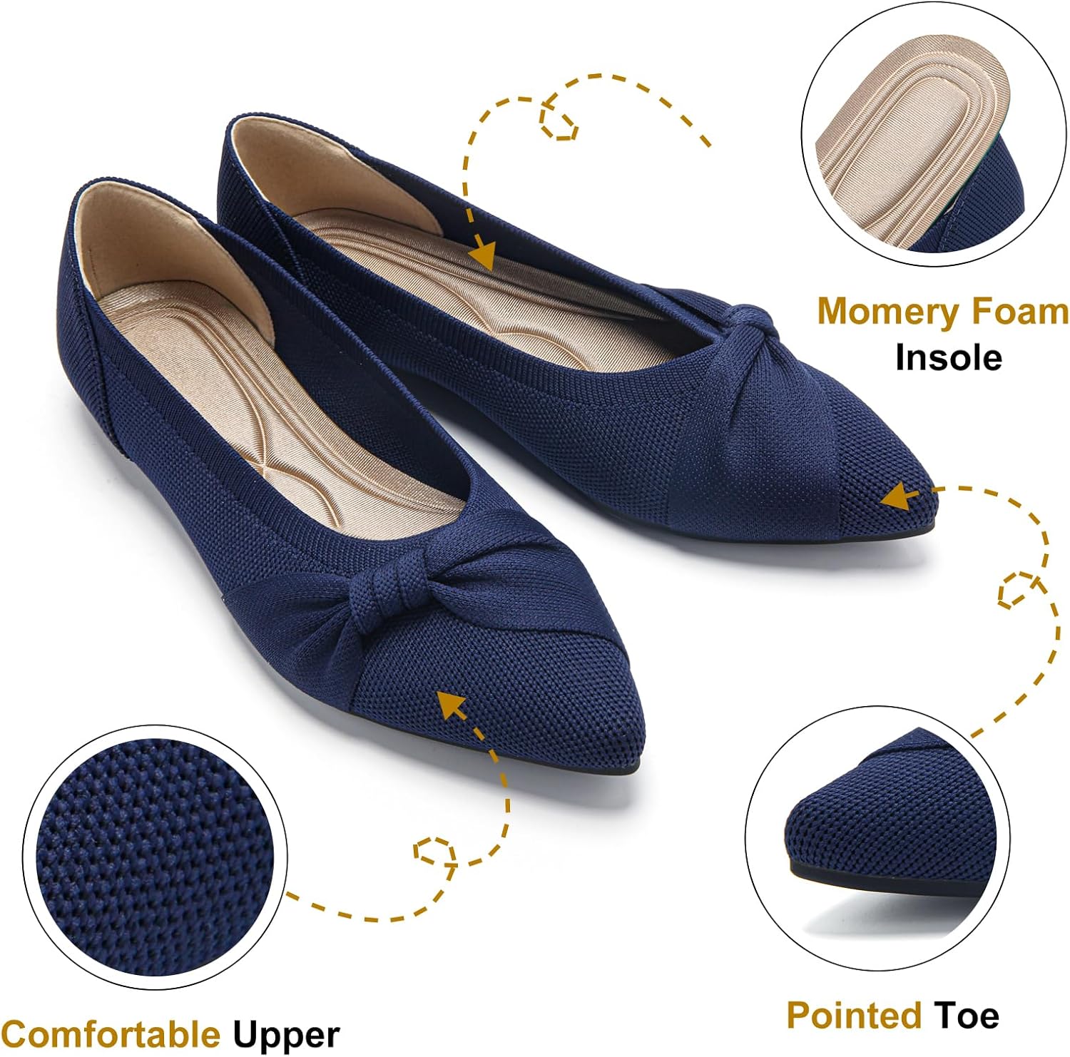 Pointed Toe Flats for Women Ballet Flats Comfortable Dressy Knit Lightweight Casual for Work Office Womens Flats - Image 6