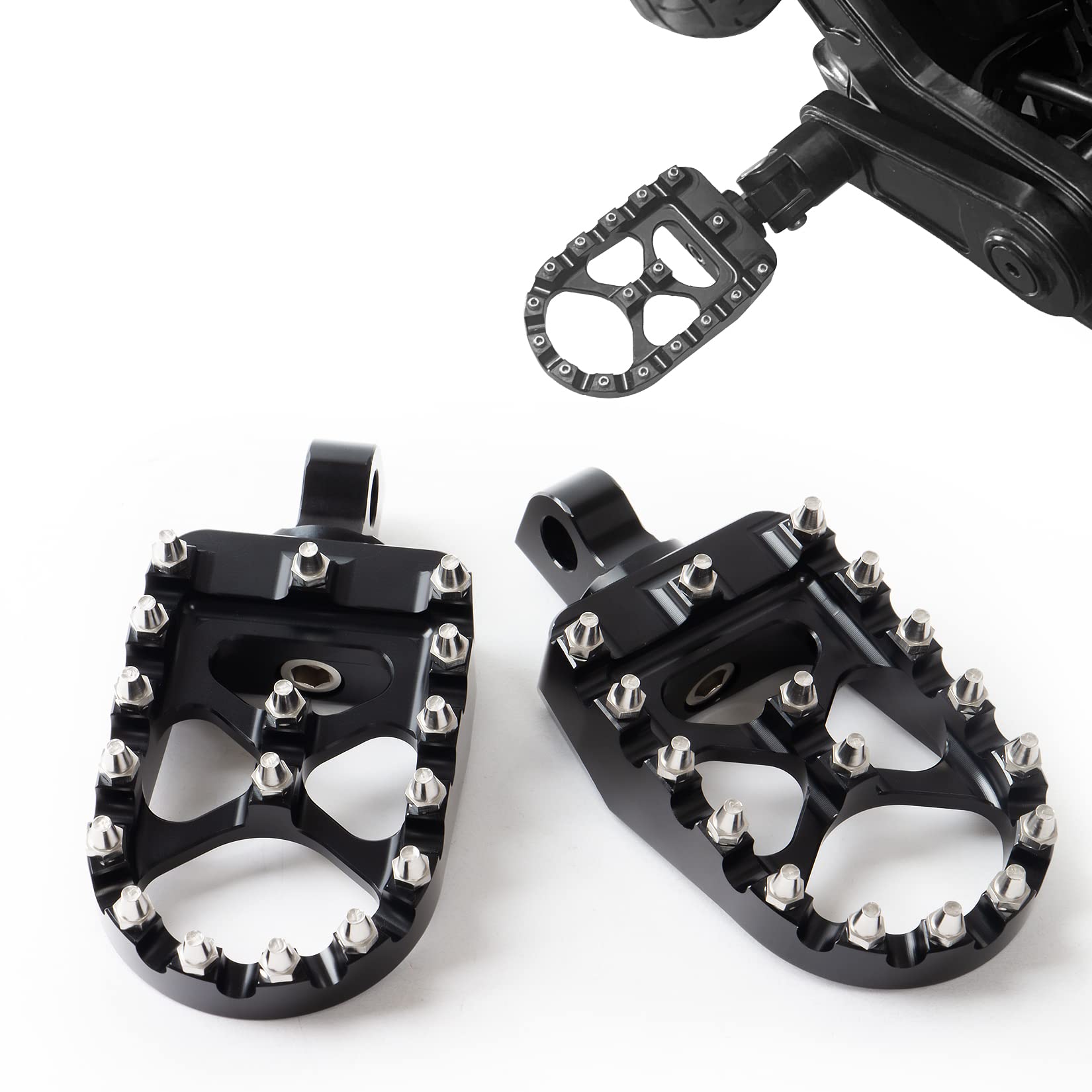 CNC Wide Foot Pegs Footrests Footpegs 360° Roating Style for FLFB FLSTF Iron 883 Street Glide(Black)