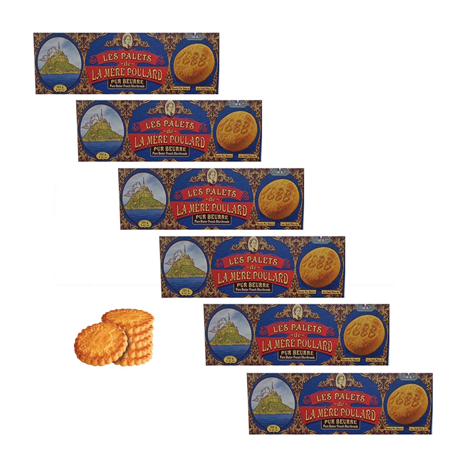 La Mere Poulard® | Biscotti al Puro Burro e Caramello | Biscotti Gusto Caramello | Biscotti Tradizionali con Burro - 6 Blister x 125 Gr