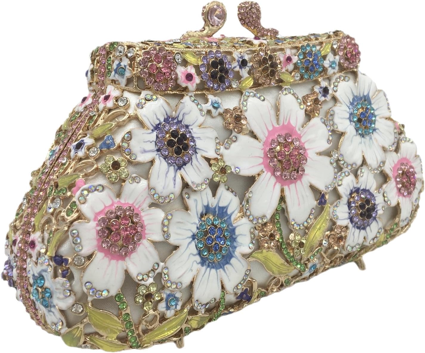 Boutique De FGG Flower Evening Bags Rhinestone Clutch Purses for Women Party Floral Crystal Clutch Wedding Prom Handbag,Mini