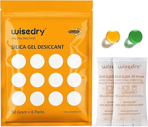 wisedry Paquete de 6 unidades de 176oz de gel de sílice recargable bolsas de desecante de reactivación rápida naranja a verde indicando para
