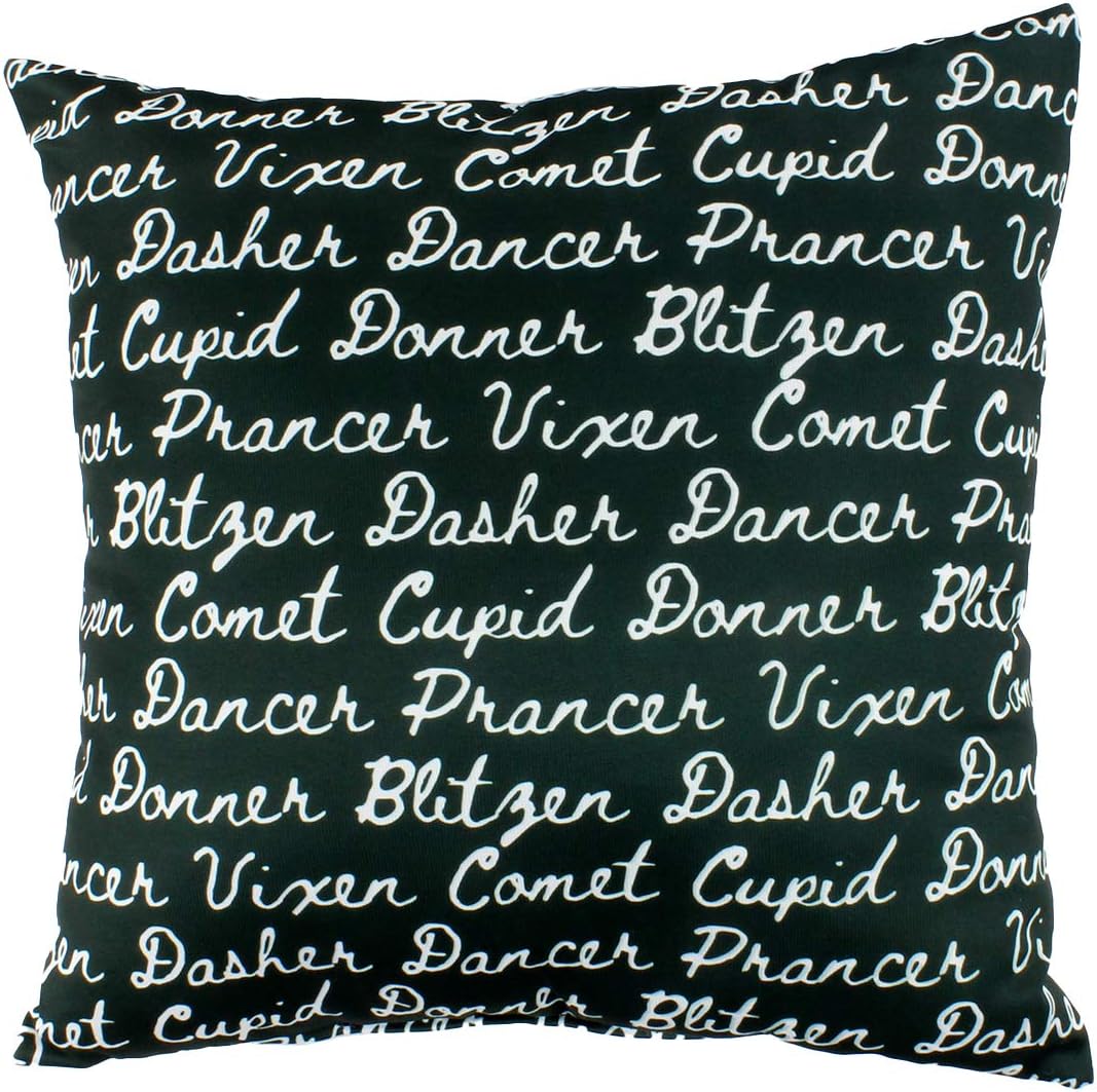 College Covers Reindeer Names Pillow, 16" X 16", Green