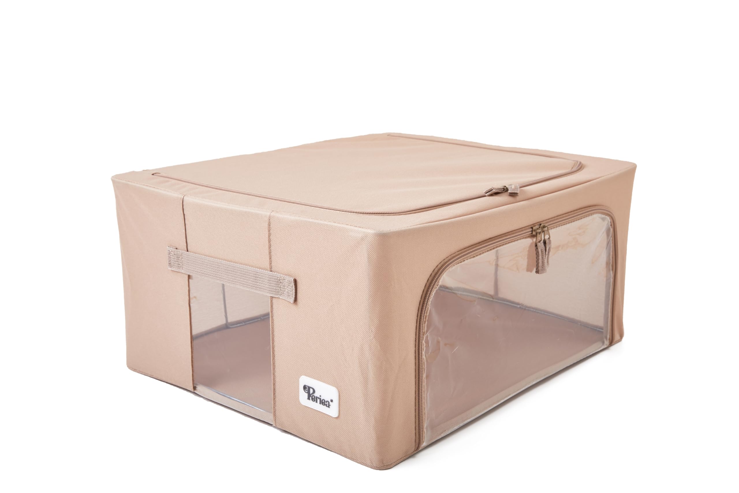 Periea ‘Beau’ Folding Collapsible Stackable Fabric Home Storage Boxes with Steel Frames (Camel, Medium)
