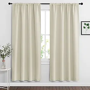 RYB HOME Curtains for Bedroom 72 inches Long, Blackout Thermal Insulating Window Treatment Drapes for Living Room Bathroom Basement Laundry Classroom, W 34 x L 72, Beige, 2 Panels