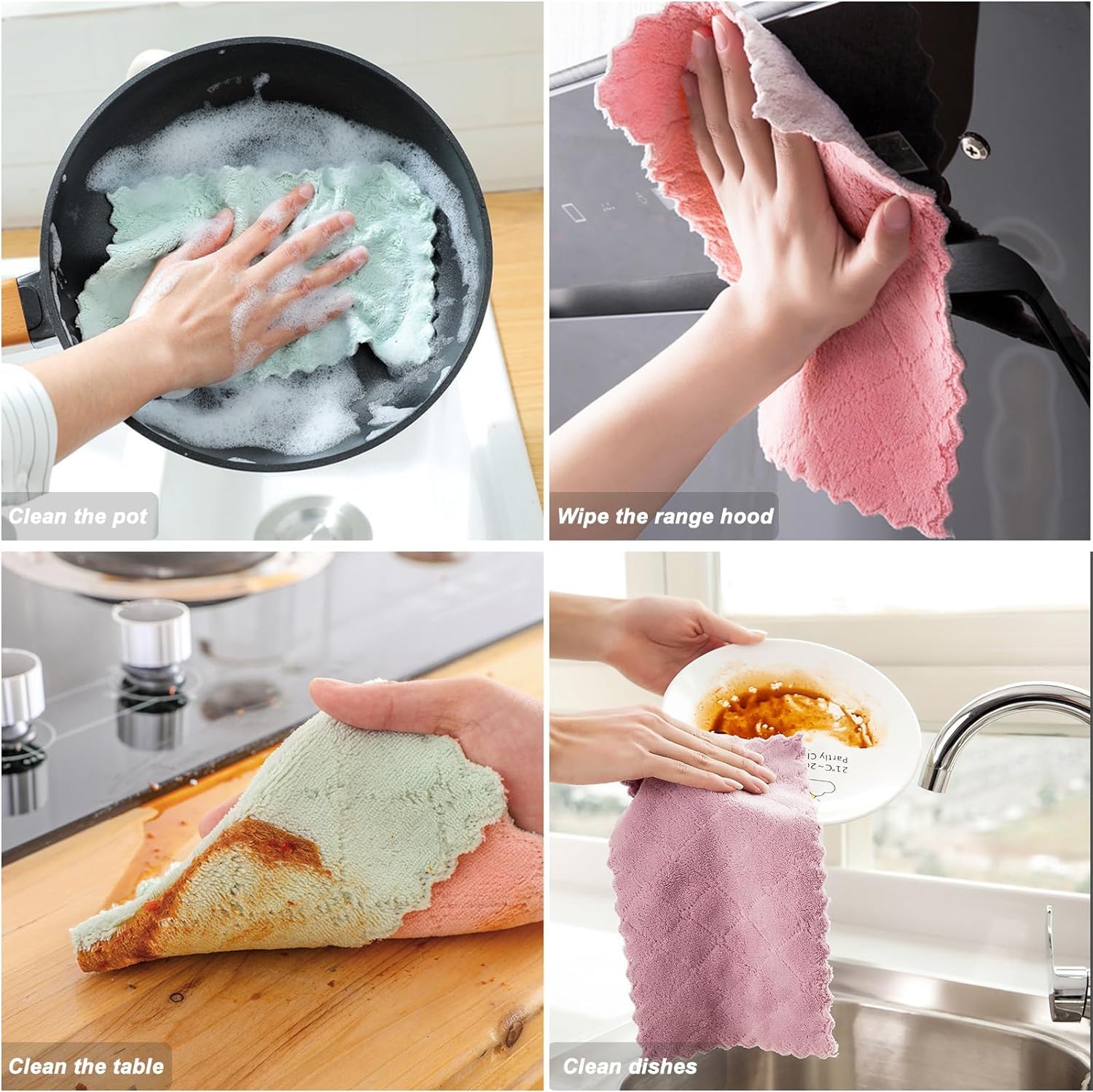 Paquete de 32 paños de limpieza de cocina, paños de cocina súper absorbentes de terciopelo coral, paños de cocina suaves de microfibra de alta calidad, trapos de secado rápido, paños reutilizables