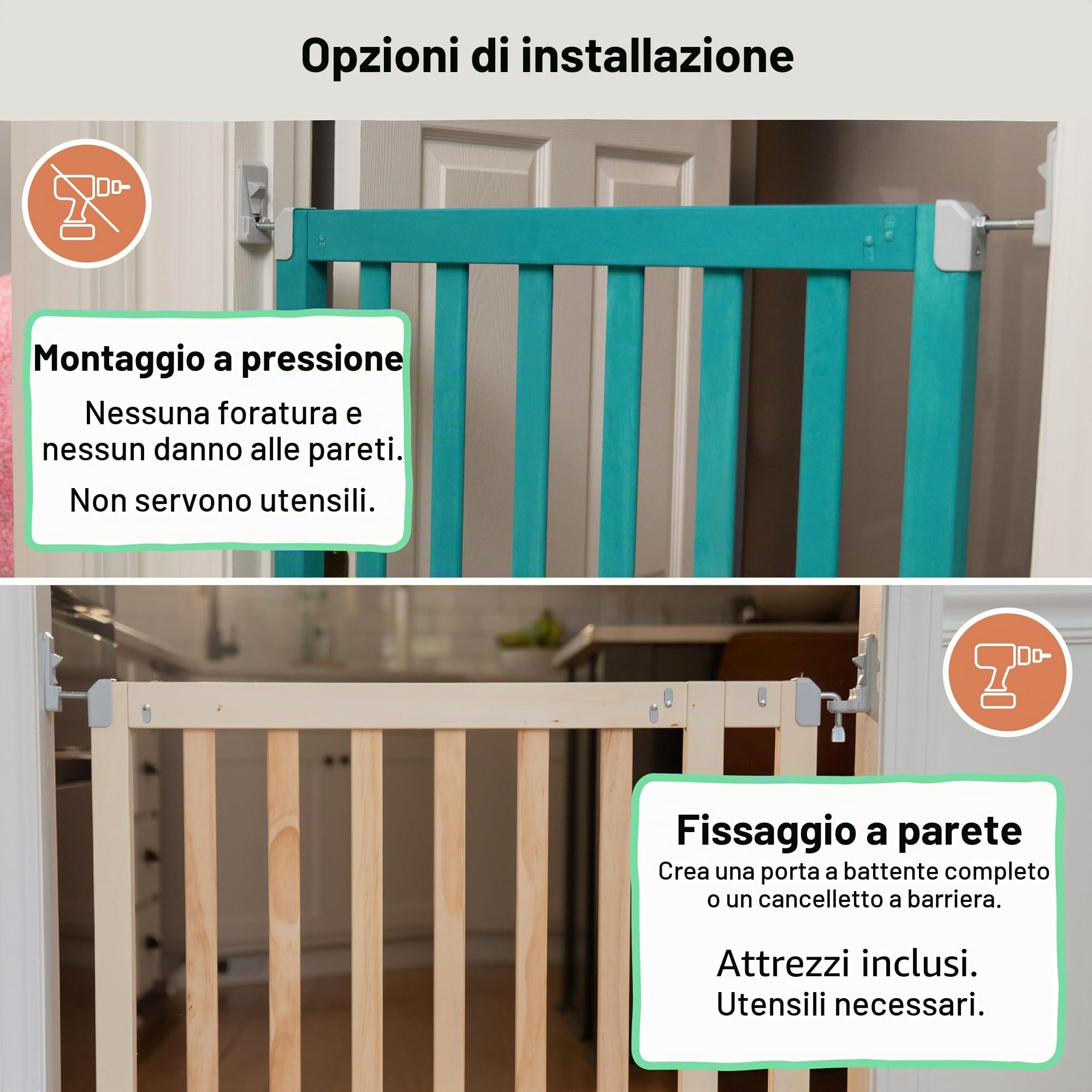 Ingenuity, Legno Cancelletto di Sicurezza per Bambini, 76-91 cm, Cancelletto per Cani, Senza Forature, con Estensioni, Personalizzabile