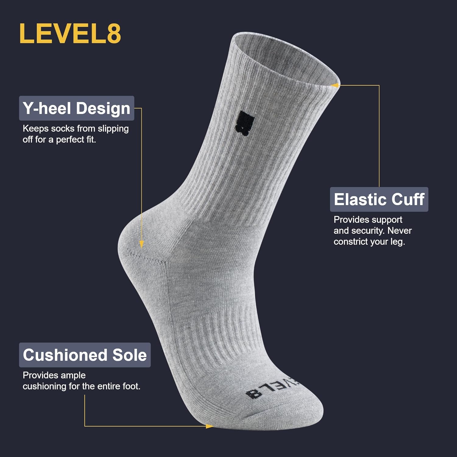 LEVEL8 Mens Work Crew Socks, Comfy Mid Calf Dress Socks, Moisture Wicking, Running and Exercise, 6 Pairs - Image 4