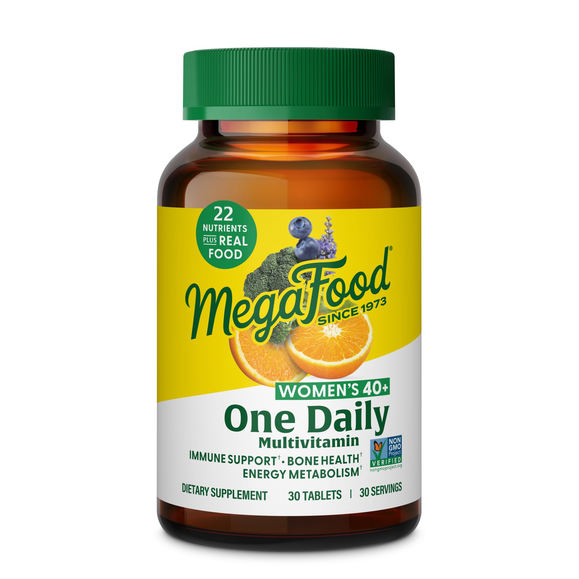 MegaFood Women's 40+ One Daily Multivitamin for Women - with Vitamin B12, B6, C, D, Zinc & Iron – Plus Real Food - Immune Support - Bone Health - Non-GMO - Vegetarian - 30 Tabs