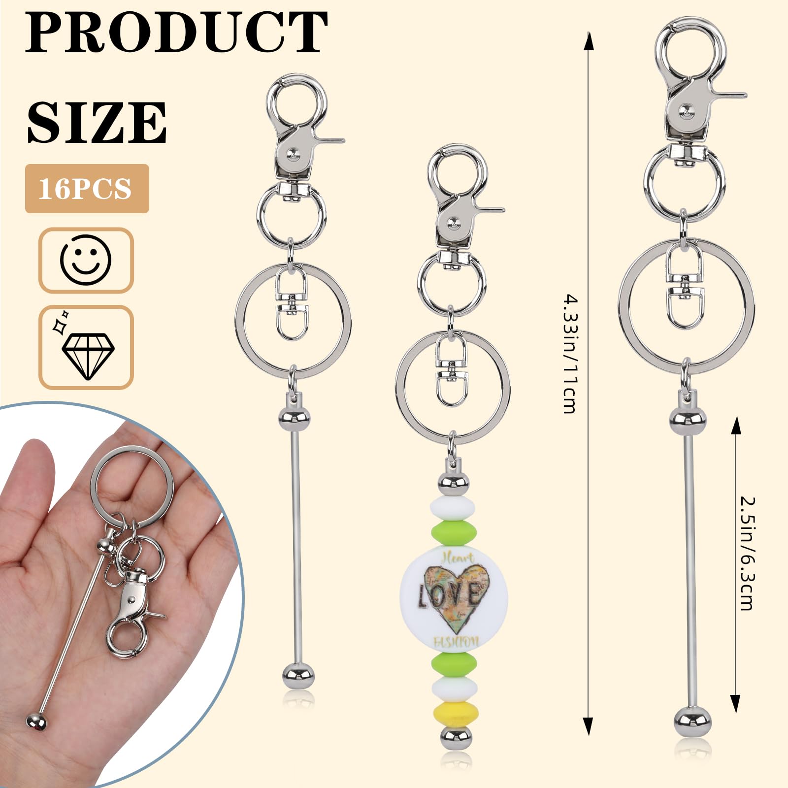WEWAYSMILE 16pcs Blanks Beaded Keychain, Beadable Keychain Bar, Beadable Keychains Metal Bar Chains - Image 2