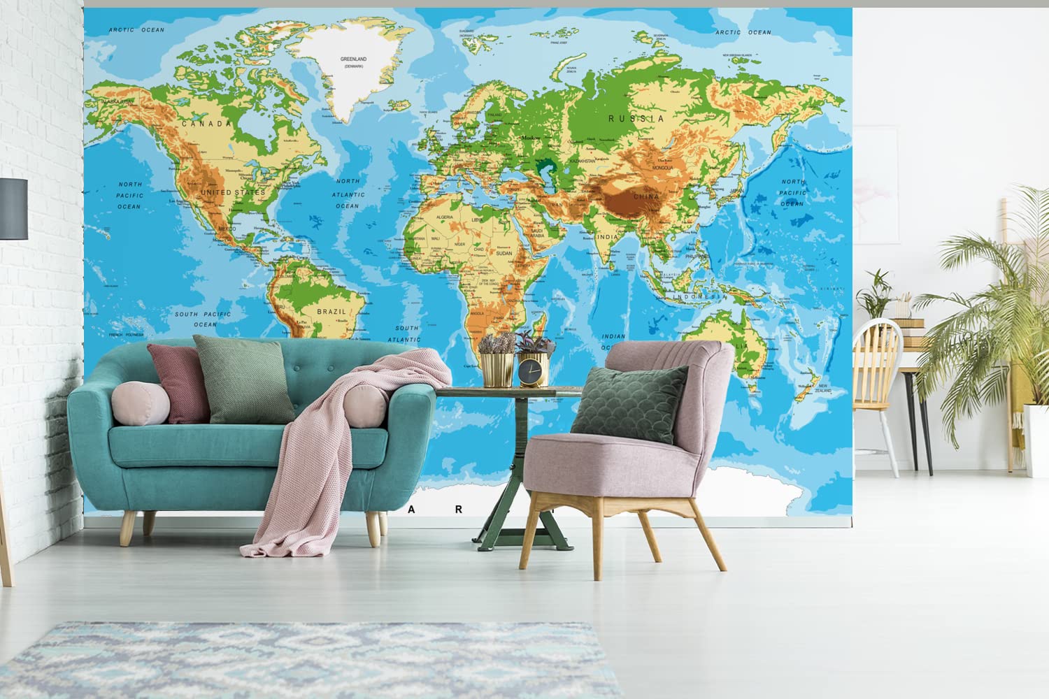 Selbstklebend Tapete Wandpapier Wandaufkleber Fototapete Tapeten Wanddeko 330x220 cm Weltkarte - Atlas - Farben - Kinder - Jungen - Mädchen