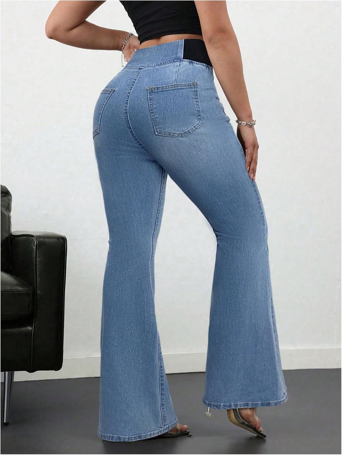 GORGLITTER Women's High Waisted Boot Cut Jeans Trendy Wide Leg Bell Bottom Denim Pull On Jeans Stretchy - Image 2