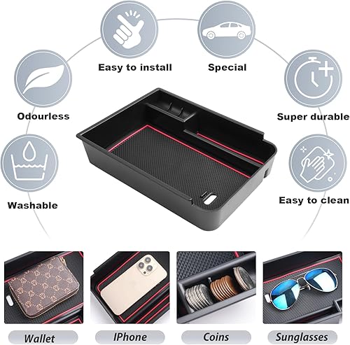 Miniatura 5 de Para Nissan Sentra 2020 2021 2022 2023 2024 Organizador de consola central Insertar ABS negro materiales bandeja reposabrazos caja de almacenamiento