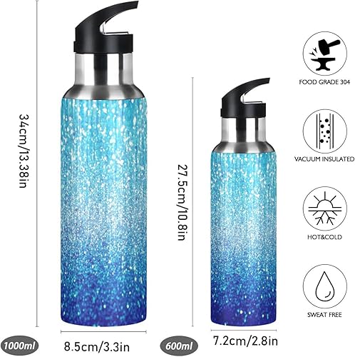 Miniatura 2 de Blue Lights Glitter Stainless Steel Vacuum Insulated Water Bottle 32 Oz Leakproof Water Bottles, BPA-Free Sport Water Bottle Insulated