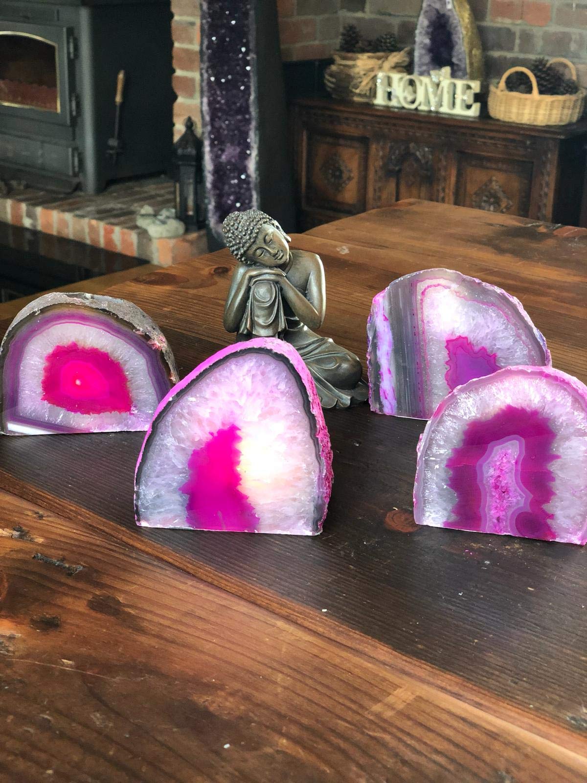Large Pink Agate End Microcrystalline Quartz Tealight Candle Holder Ornament Gift