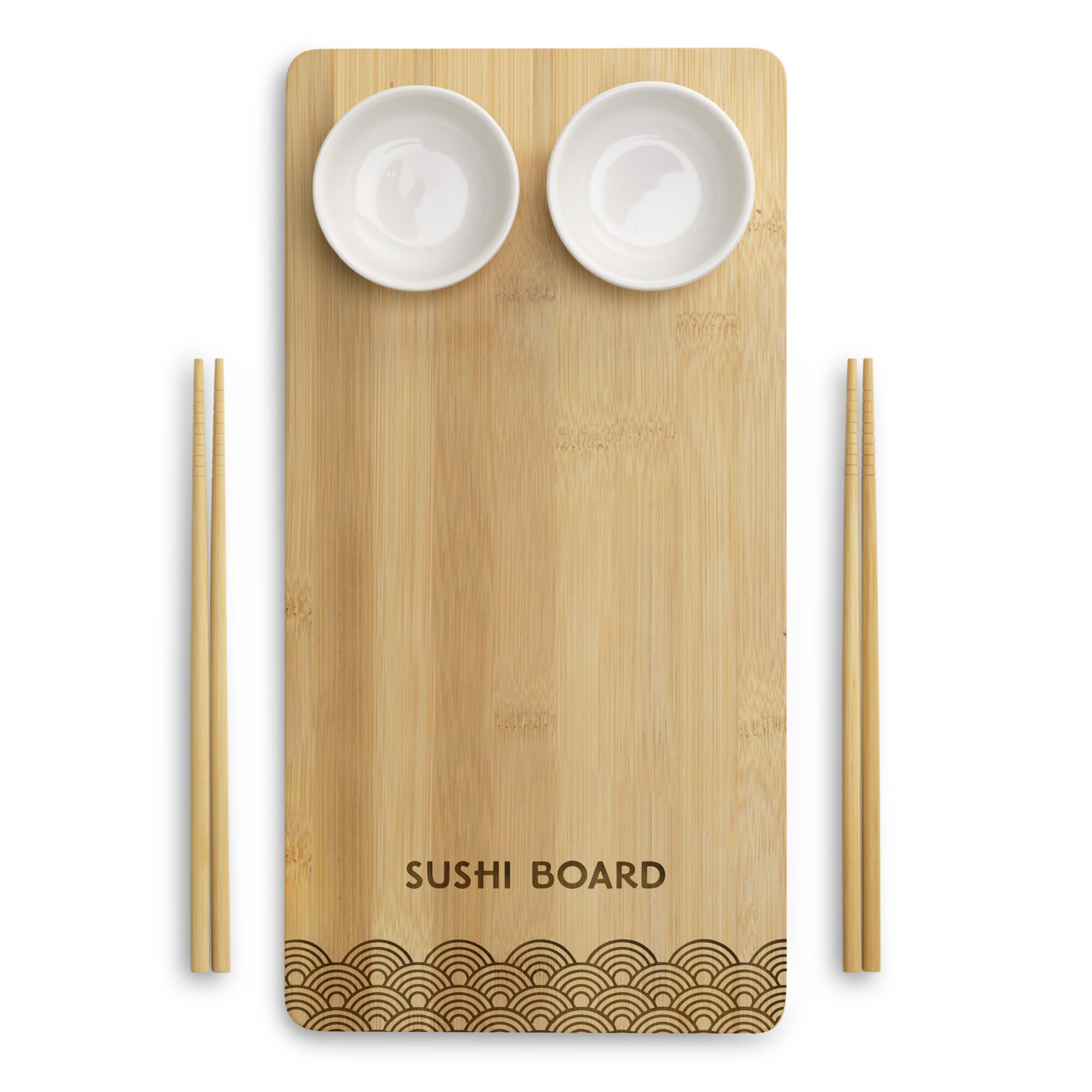 eBuyGB Sushi Board, Chopsticks & Dip Dishes, Sushi Gift Set, Couples Gift, Sushi Tray, Japanese Cuisine Dish, Sushi Serving Plate Gift
