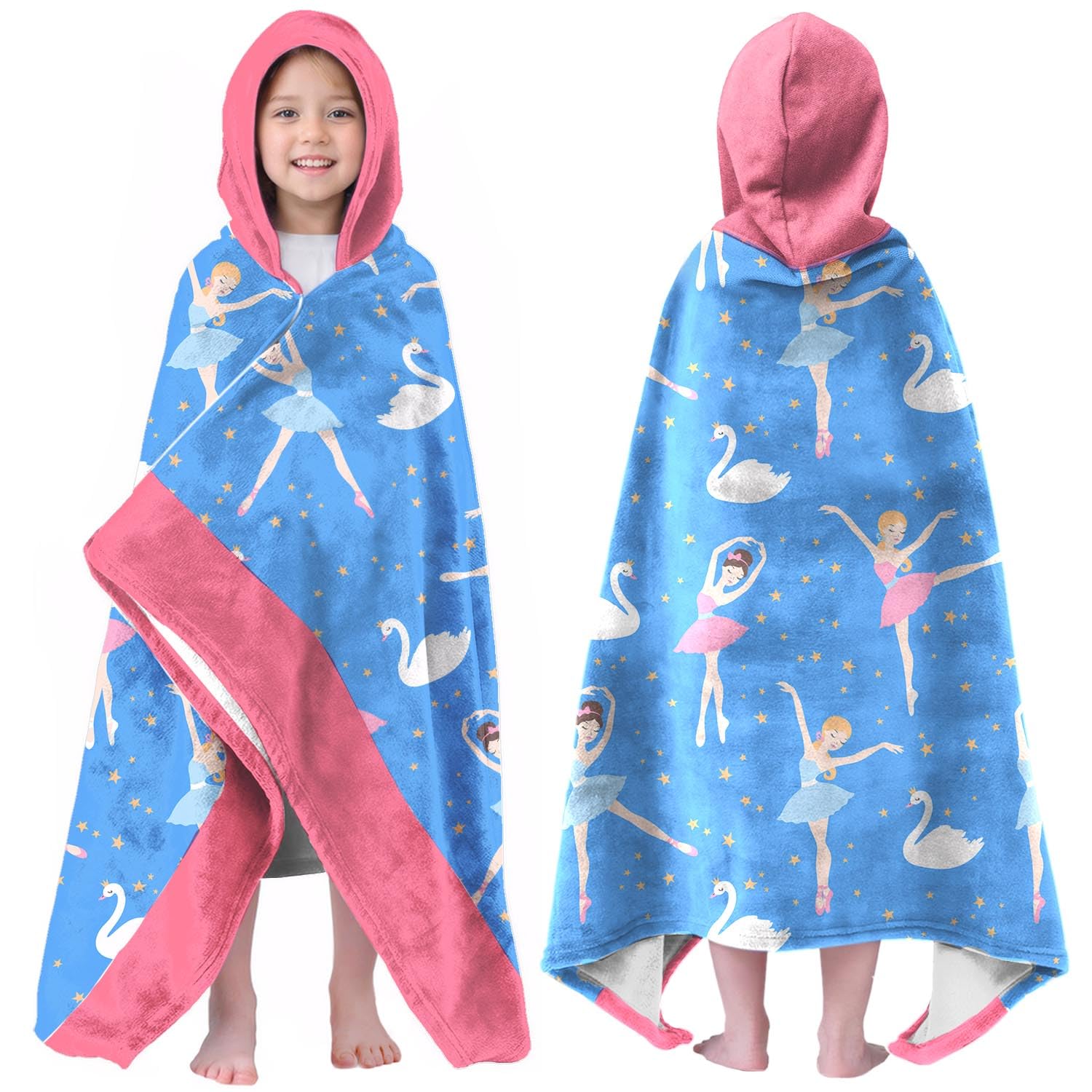 Dance Print Hooded Beach Towel for Girls, 35x60 in Bath Swim Wrap, 01