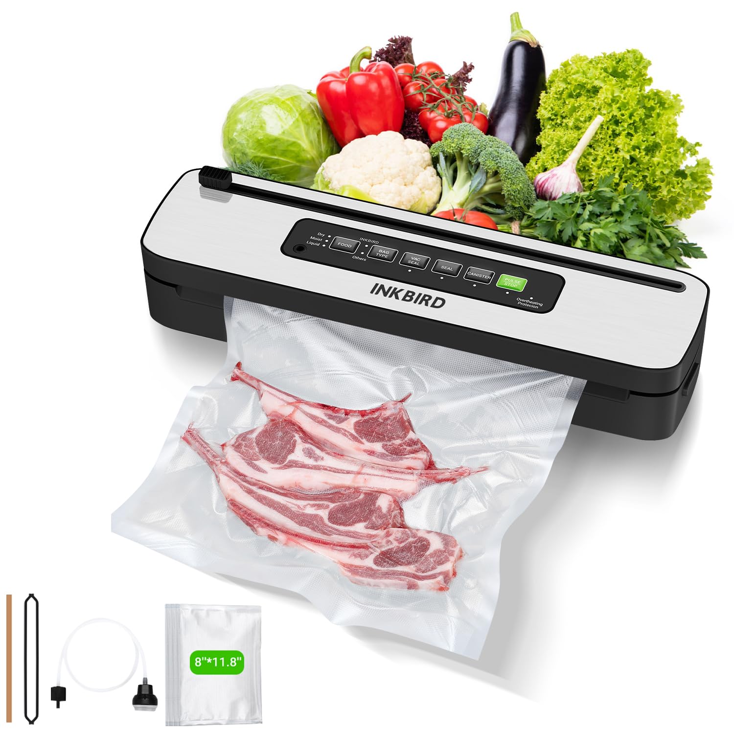 INKBIRD Compact Vacuum Sealer Machine INK-VS05 for Kitchen Use, Preserve Dry/Moist/Liquid Food with 4 Modes, Food Packer with Built-in Cutter and Overheat Protection, Ideal for Freshness Preservation