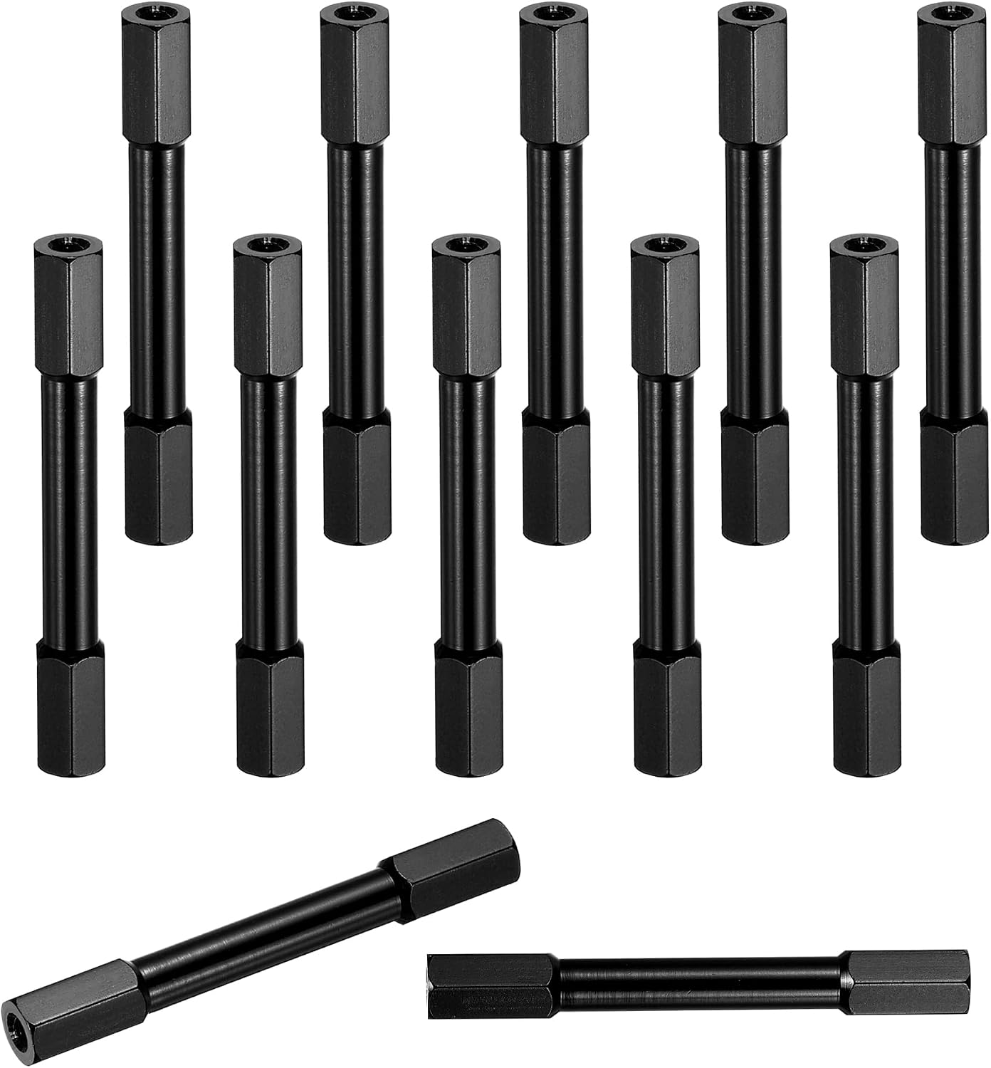 MECCANIXITY 12 Pcs M3 x 50mm Knurled Aluminum Standoff Double-Head Spacer Column for FPV Drone RC Airplane Racing Car Simracing, Black